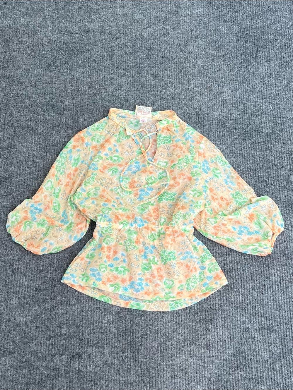 Vintage 70s Mad Rags Peplum Sleeve Floral Blouse